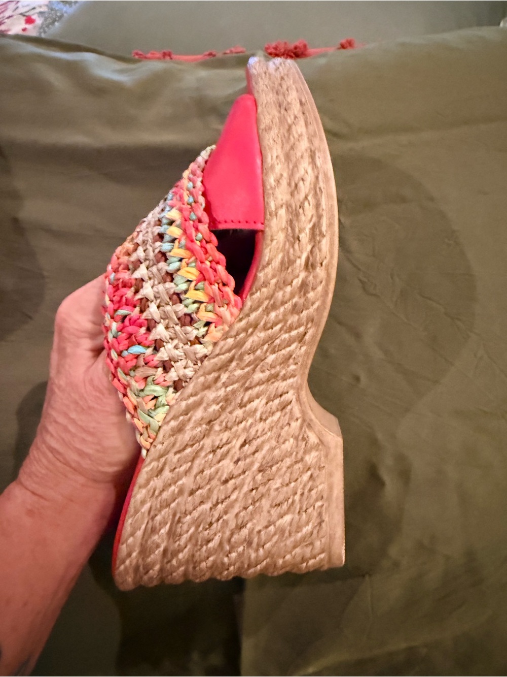 Spring Step Red Multicolor Raffia Wedge Mules - Picture 9 of 14